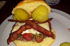 Pizza Burger with cheese, sauce and bacon!