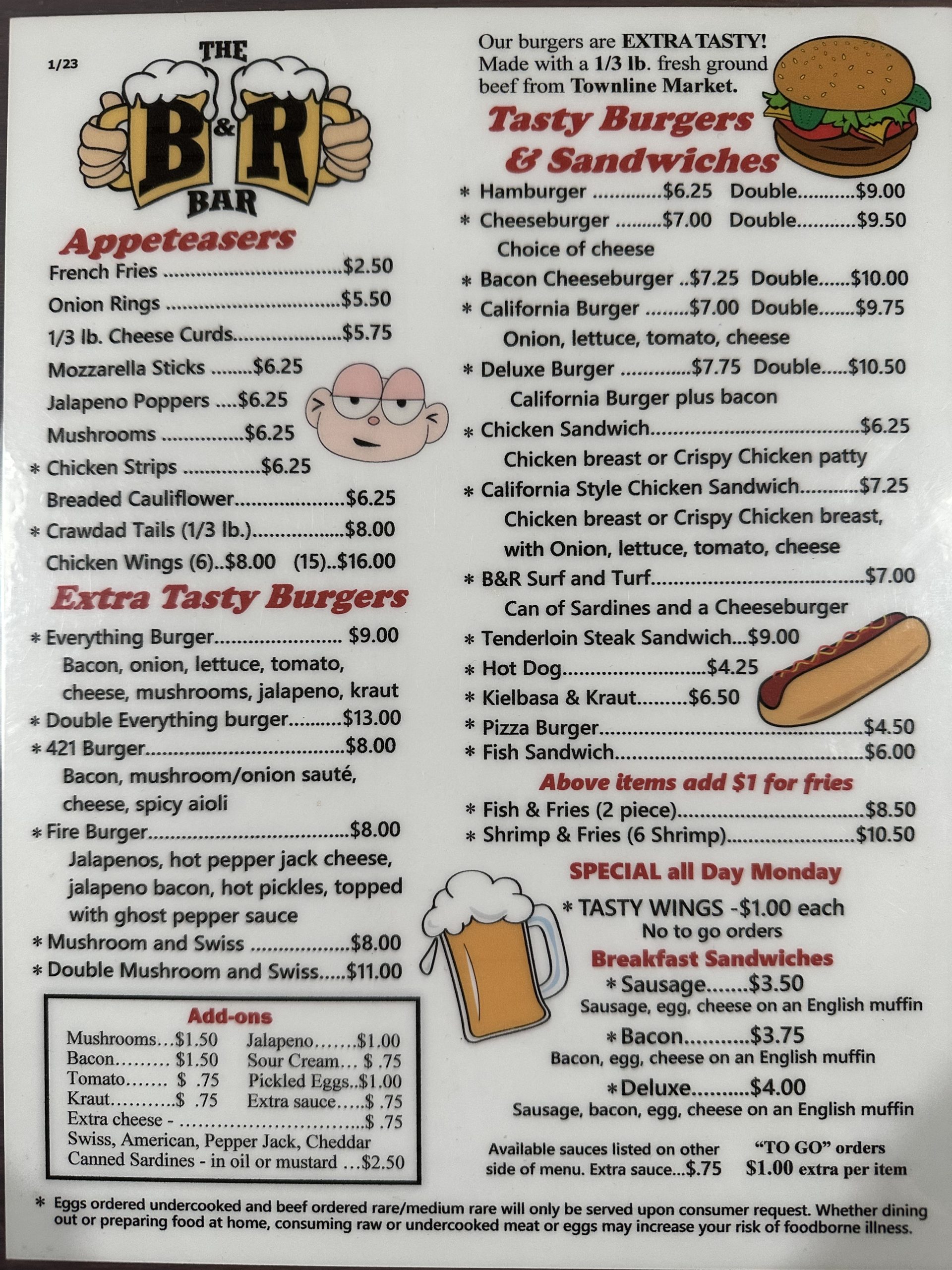 Menu at The B&R Bar - Bob & Randy's - Wausau Wisconsin - Tasty Food!